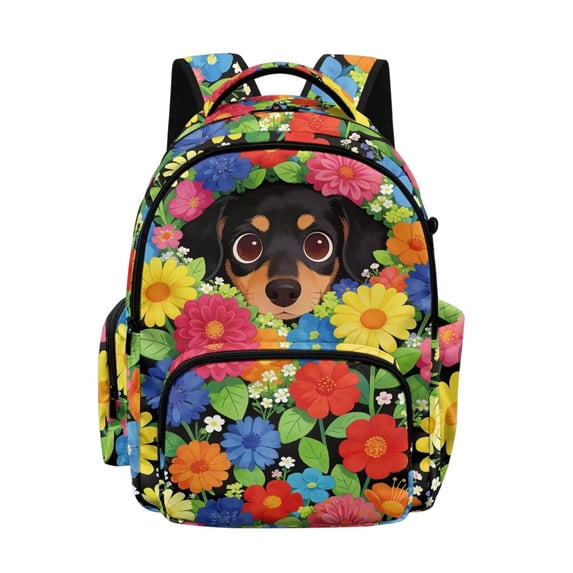 Xixirimido Cute Dachshund Colorful Daisy Print 17" School Backpack for Girls Boys High School Book Bag Cute Backpack Lightweight Middle School Back Pack Daypack Elementary