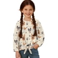 thumbnail image 1 of Xixirimido Cute Dogs Bone Paws Pattern Girls Casual T-Shirt Crew Neck Tunic Tops Long Sleeve Loose Fit Soft Blouse Tie-hem Tees for Fall Winter, Size 9-10, 1 of 7