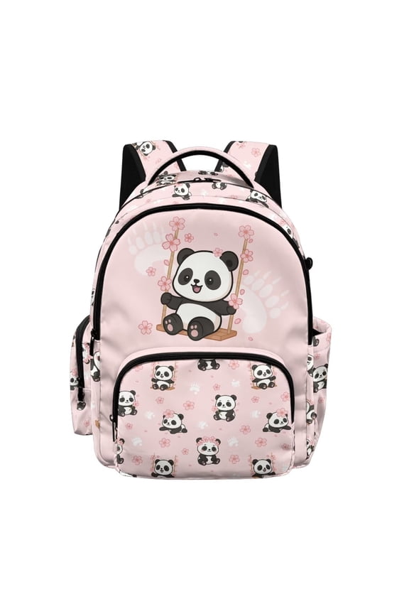 Cute Panda Floral Pink Print Backpack for Girls Elementary Middle School Bookbag Kids Lightweight Back Pack Multi Pocket School Bags Large Capacity