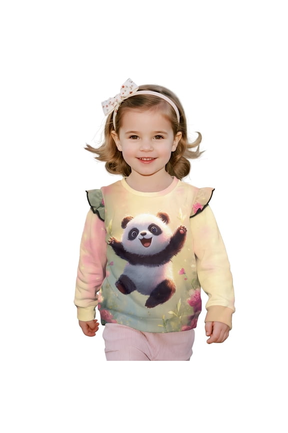 Cute Panda Floral Print Toddler Girls Sweatshirt Long sleeve Pullover Top Crewneck Sweater Kids Cute Graphic Pullover Sweater Fall Winter Clothes, for 1-2T