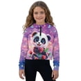 thumbnail image 1 of Xixirimido Cute Panda Roses Galaxy Printed Girls Half Zip Sweatshirt Hooded Pullover for Teen Long Sleeve Hoodie Crop Tops with Pocket Fall Winter Clothes Size 7-8, 1 of 7