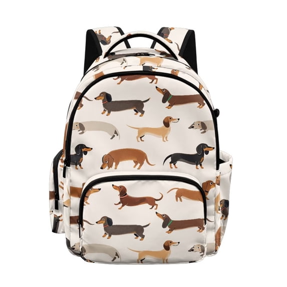 Xixirimido Dachshund Dog Beige Print 17" Large Capacity Backpack for Kids Elementary Bookbag Middle High School Bag for Boys & Girls Multi Pockets Rucksack