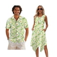 thumbnail image 1 of Xixirimido Daisy Flowers Green Print Matching Sets for Beach Vacation Men's Hawaiian Shirt & Women's Sleeveless Midi Dress Hawaiian Matched Couples Summer Outfits, 5XL, 1 of 7