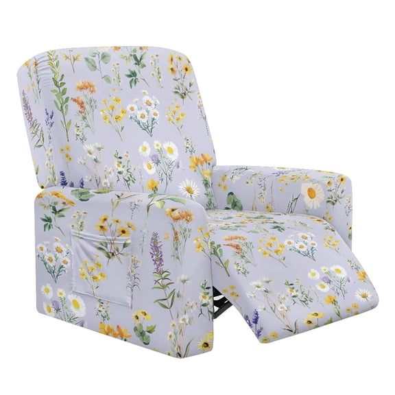 Xixirimido Daisy Flowers Lavender Pattern Recliner Slipcovers 4-Pieces Lazyboy Covers Couch Chair Cover Non Slip Reclining with Storage Pockets Furniture Protector for Home Living Room