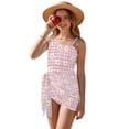 thumbnail image 1 of Xixirimido Daisy Pink Gingham Check Print Girls One Piece Swimsuit with Adjustable Strap and Mesh Cover Up Skirt, One Shoulder Cute Bathing Suit Swimwear Set, Size 7-8 Years, 1 of 7
