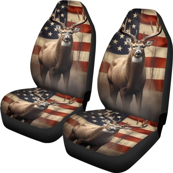 Xixirimido Deer and US Flag Pattern Car Seat Protector Cover Universal Fit for Trucks SUV Jeep Seat Cover Non-Slip Seat Protector from Food, Dirt Polyester Seat Cover