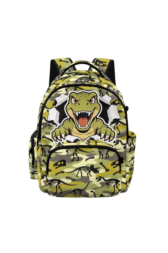 Dinosaur Bone Camouflage Green Print Kids Backpack for Boys Elementary Students Bookbag Middle High School Bag Lightweight Backpacks Laptop Bag 17"