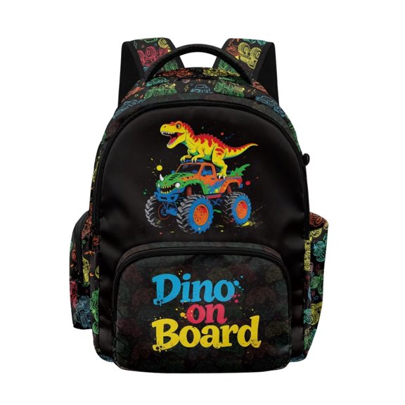 Xixirimido Dinosaur Cartoon Tractor Print 17" Large Capacity Backpack for Kids Elementary Bookbag Middle High School Bag for Boys Multi Pockets Rucksack