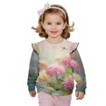 thumbnail image 1 of Xixirimido Dragonfly Hydrangea Flower Print Toddler Girls Fall Winter Sweatshirt Long Sleeve Ruffle Trim Pullover Top Cute Graphic Crewneck Sweater Outfit, for 1-2T, 1 of 7