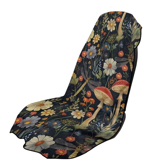 Xixirimido Dragonfly Mushroom Daisy Floral Print Car Seat Cover Towel – Sweatproof Gym Seat Protector with Non-Slip Backing – Universal Fit Front Seat Mat for Sports, Beach, Swimming,
