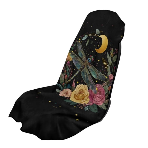 Xixirimido Dragonfly Roses Floral Moon Print Sweating Car Seat Cover for Post Gym Workout, Running, Swimming, Beach Universal Fit Non-Slip Towel Bucket Seat Protector for Cars SUV Trucks, 2 Pack