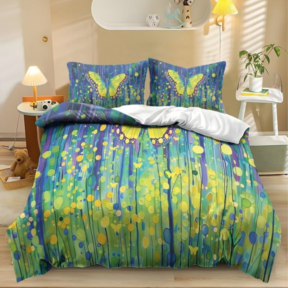 Xixirimido Duvet Cover Set 3-Piece Bedding Set Soft Breathable Comforter Cover with Zipper Closure & 2 Pillowcases Set, Paint Splatter Butterfly, Queen Size