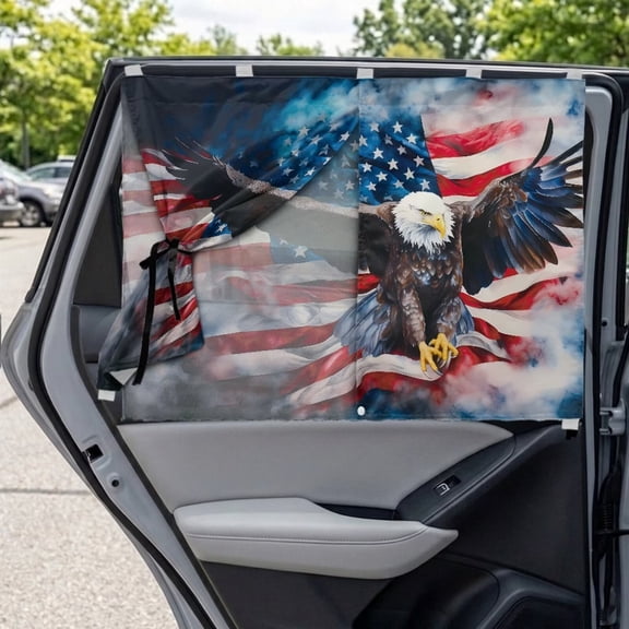 Xixirimido Eagle American Flag Print Magnetic Car Window Sun Shade Dual Layer Blackout & Mesh UV Protection Curtain for Rear Side Windows Easy Install for Kids & Baby