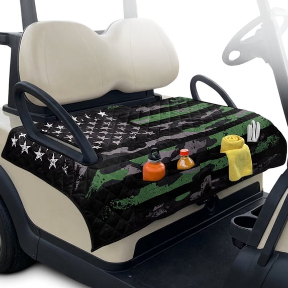 Xixirimido Easy-carry Golf Cart Seat Covers, Portable Golf Cart Seat Towel Blanket Quilted with 4 Pockets Fits for EZGO, Yamaha, Club Car & More 2-Seat Carts, Camouflage American Flag