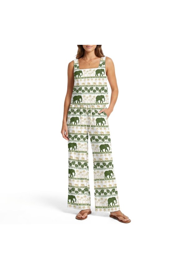 Elephant Palm Tree Leaf Women Summer Outfits Two Piece Sets 2XL