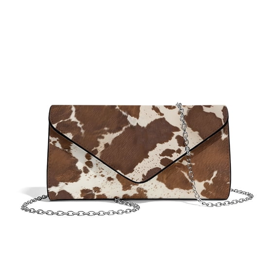 Xixirimido Evening Clutch Purses for Women Leather Clutch Handbags for Formal Wedding Party Prom Crossbody Shoulder Envelope Bag, Cow Print Brown