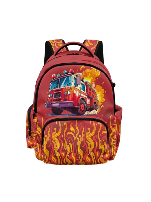 Fire & Fire Fighting Truck Print Kids Backpack for Boys Girls Elementary Students Bookbag Middle High School Bag Lightweight Backpacks Laptop Bag 17"
