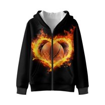 Xixirimido Fire Heart Basketball Pattern Girls Boys Zip-Up Hoodies Kids Fall Winter Warm Sweatshirt Jacket with Pocket Youth Long Sleeve Pullover Top Teen Outfits for 6-8 Years