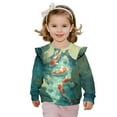 thumbnail image 1 of Xixirimido Fish Lotus Floral Print Toddler Girls Casual Sweatshirt Long Sleeve Pullover with Ruffle Shoulder Graphic Crewneck Sweater for Fall & Winter, for 2-3T, 1 of 7