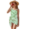 thumbnail image 1 of Xixirimido Floral Green Leaf Print Girls One Piece Swimsuits Cutout Bathing Suit with Cover Up Skirt Quick Dry Beach Swimwear with Adjustable Strap, Size 7-8 Years, 1 of 7
