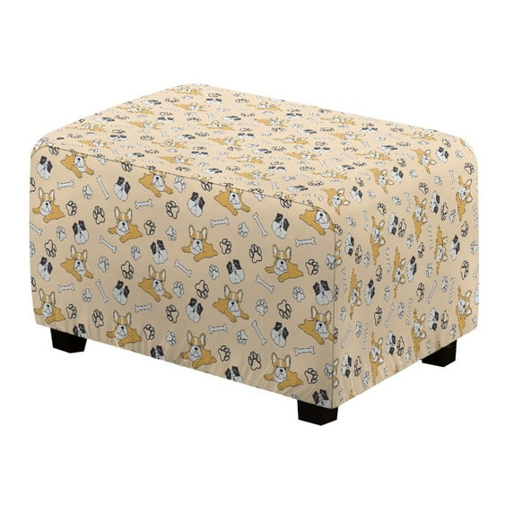 Xixirimido French Bulldog Bone Paws Pattern Ottoman Cover Rectangle Footrest Ottoman Slipcovers Footstool Cover Form Fit Stretch Ottomans Protective Cover for Living Room, Large
