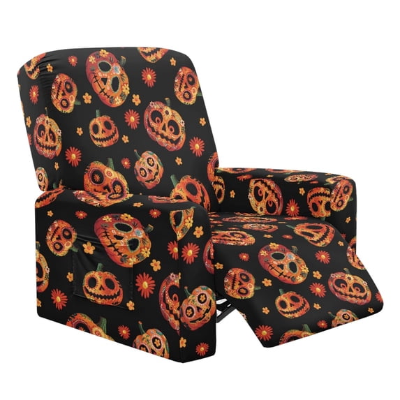Xixirimido Funny Skulls Daisy Pattern Recliner Chair Covers 4-Pieces Stretch Lazy Boy Recliner Covers with Pocket Reclining Slipcovers Soft Sofa Slipcover Furniture Protector for Pets Kids