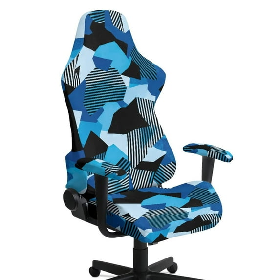 Xixirimido Gaming Chair Cover with Armrest Covers 3D Printed Stretch Removable Racing Computer Chair Slipcover Set Washable 4 Pieces, Abstract Geometric Blue
