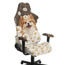 Xixirimido Gaming Chair Cover with Armrest Covers 3D Printed Stretch Removable Racing Computer Chair Slipcover Set Washable 4 Pieces, Corgi Dog Daisy Flower