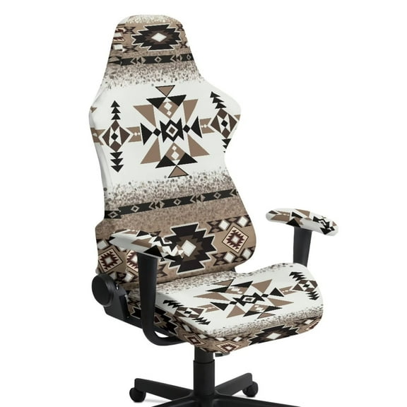 Xixirimido Gaming Chair Covers with Armrest Covers 4Pcs Stretch Game Computer Office Chair Slipcovers Rotating Armchair Protective Cover, Aztec Tribe Brown