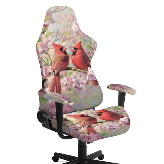 Xixirimido Gaming Chair Seat Cover Breathable Game Chair Slipcovers with Armrest Covers Non-slip Covers for Swivel Gaming Armchair, Cardinal Bird Cherry Blossom