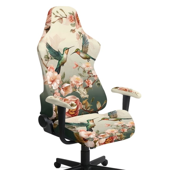 Xixirimido Gaming Chair Seat Cover Breathable Game Chair Slipcovers with Armrest Covers Non-slip Covers for Swivel Gaming Armchair, Hummingbird Vintage Peony