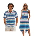 thumbnail image 1 of Xixirimido Geometric Aztec Tribal Print Couples Matching Vacation Outfits Men's Breathable Short Sleeve Shirt & Women's Irregular Hem Dress Coordinated Summer Wear for Dating, Size 3XL, 1 of 7