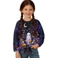 thumbnail image 1 of Xixirimido Ghost Pumpkin Colorful Daisy Pattern Girls Casual Long Sleeve Shirts Knot Tie-hem Tunic Tops Crewneck Tees Blouses Girls Fashion Clothes, Size 9-10, 1 of 7
