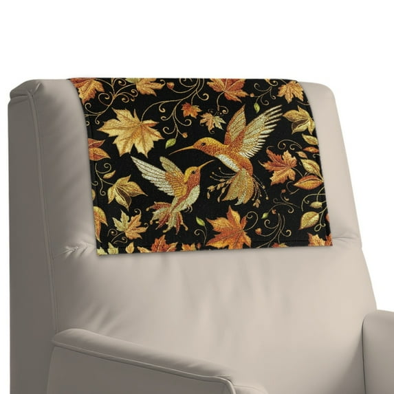 Xixirimido Gold Hummingbird Maple Leaf Print Recliner Headrest Protector Leather Headrest Cover for Recliner Chair Sofa Couch Head Covers for Sofa Furniture Protectors, 3Pcs