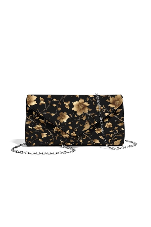 Golden Daisy Flower Print Women Evening Bags Leather Clutch Bag Purses Formal for Wedding Party Envelope Bags Crossbody Clutches with Chain Strap