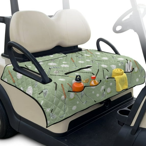 Xixirimido Golf Cart Seat Cover with 4 Storage Pockets Universal Golf Cart Seat Blanket Towel Fits for EZGO, Yamaha, Club Car Golf Cart Accessories, Golf Clubs Balls Green