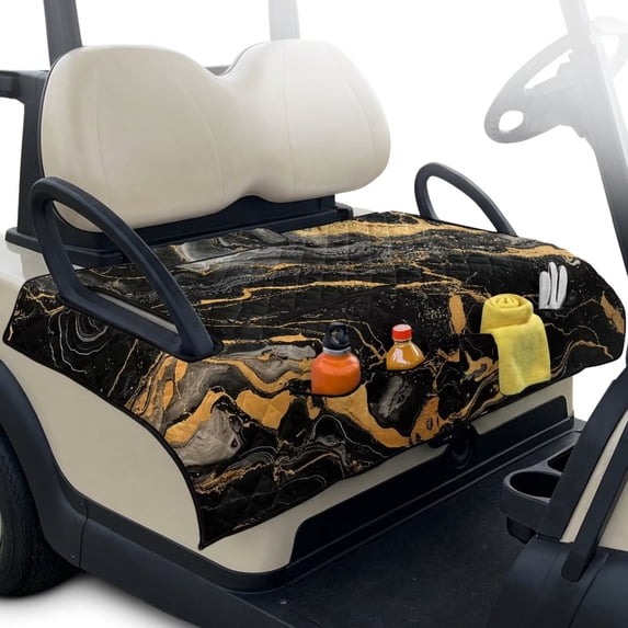 Xixirimido Golf Cart Seat Cover Quilted Golf Cart Seat Towel Blanket with 4 Pockets Fit for 2 Person Seats Carts Portable Travel Friendly Easy Carrying, Marble Black