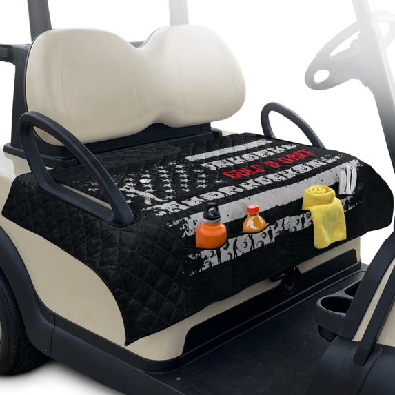 Xixirimido Golf Cart Seat Covers, Golf Cart Seat Towel Blanket with 4 Front Pockets Fits for EZGO Yamaha Club Car & More 2 Person Seats Golf Carts, American Flag Golf & Grit