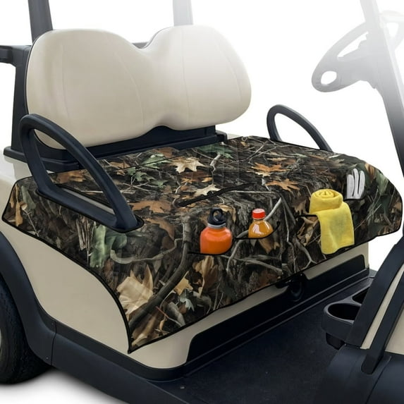 Xixirimido Golf Cart Seat Covers, Golf Cart Seat Towel Blanket with 4 Front Pockets Fits for EZGO Yamaha Club Car & More 2 Person Seats Golf Carts, Vintage Tree Camouflage