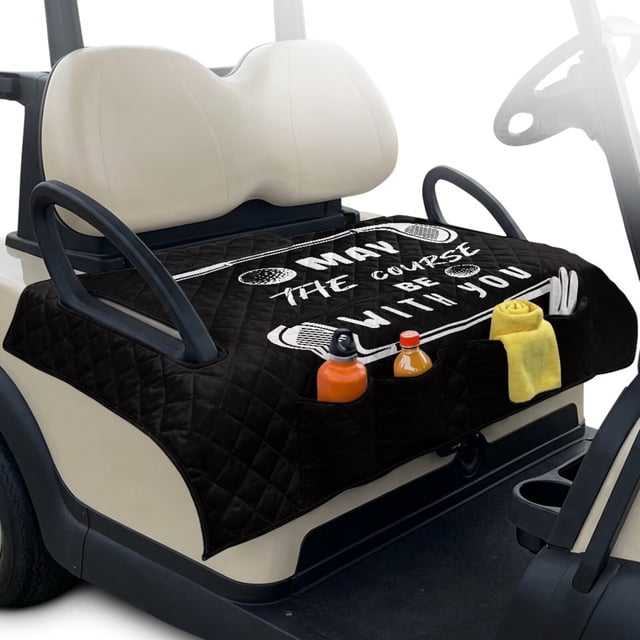 Xixirimido Golf Cart Seat Covers, Universal Golf Cart Seat Towel Blanket Quilted with 4 Pockets Fits for EZGO, Yamaha, Club Car & More 2-Seat Carts, May The Course Be With You