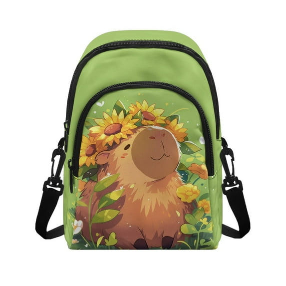 Xixirimido Green Capybara Sunflower Pattern Small Crossbody Purses Bags for Women Men Travel, Chest Sling Bag Women Casual Cross Body Bag Sling Backpack