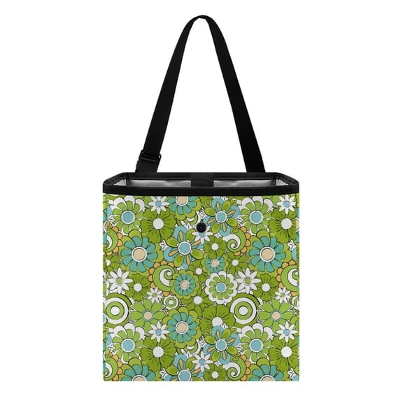 Xixirimido Green Hippie Flower Car Trash Can Cute Leakproof Car Garbage Bag Hanging Trash Bin Automotive Garbage Cans Organizer for Back/Front Seat/Console