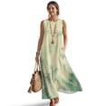 thumbnail image 1 of Xixirimido Green Tree Leaf Print Women Casual Dresses Maxi Summer Sundress Sleeveless Loose Fit A Line Long Dress with Pockets Beach Vacation Outfits, Large, 1 of 7
