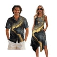 thumbnail image 1 of Xixirimido Grey Marble Print Matching Couple Outfits Men’s Button-down Hawaiian Shirt Women Sleeveless Midi Dress with Pocket Couples Matched Summer Outfits for Beach Vacation, M, 1 of 7