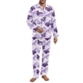 thumbnail image 1 of Xixirimido Halloween Bats Stars Purple Print Mens Ultra Soft Pajama Set, Stretch Long Sleeve Lounge Pjs Button-Down Lightweight & Cozy Sleepwear with Pockets, 4X-Large, 1 of 4
