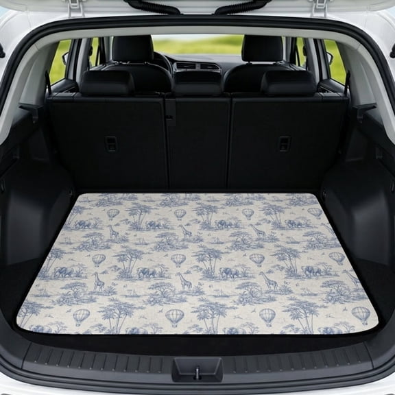 Xixirimido Heavy Duty Cargo Liner Floor Mat-All Weather Trunk Protection, Universal Anti-slip Car Trunk Mat for Car Van SUV Sedan 29" x 39", Blue Toile Giraffe Elephant