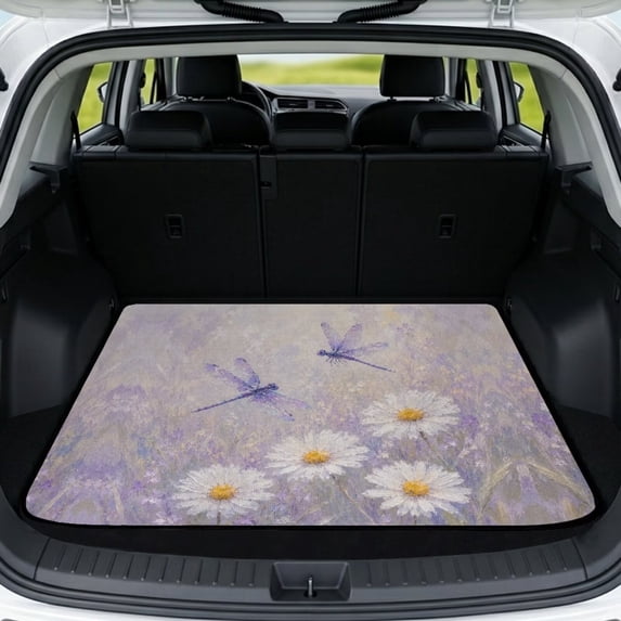 Xixirimido Heavy Duty Cargo Liner Floor Mat All Weather Trunk Protection, Universal Anti-slip Car Trunk Mat for Car Van SUV Sedan 29" x 39", Daisy Flower Dragonfly