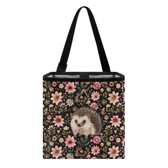 Xixirimido Hedgehog Boho Floral Car Trash Can Cute Collapsible Trash Bin for Car, Leak-Proof Organizer, Water Resistant Garbage Can Car Accessories 2 Gallons