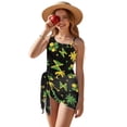 thumbnail image 1 of Xixirimido Hibiscus Floral Palm Jamaican Flag Print Girls One Piece Bathing Suit with Mesh Cover Up, Adjustable Strap Swimwear One Shoulder Swimsuit for Girl with Removable Pad, Size 7-8 Years, 1 of 7