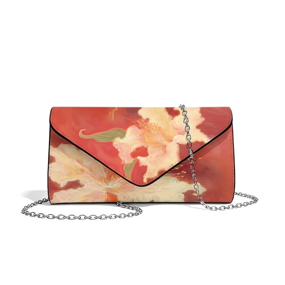 Xixirimido Hibiscus Floral Print Women Evening Bags Formal Clutch Purses for Wedding Party Prom Leather Clutches Envelope Handbags with Shoulder Strap, Red